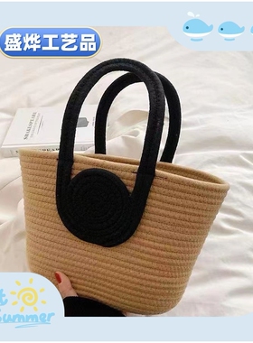 进口棉绳编织包包新款大容量水桶包夏天度假休闲旅游手提包