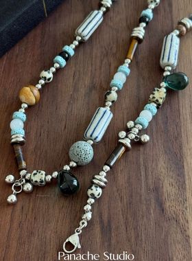 进口PANACHE 小众复古天然石琉璃陶瓷串珠项链手链气质独特高级