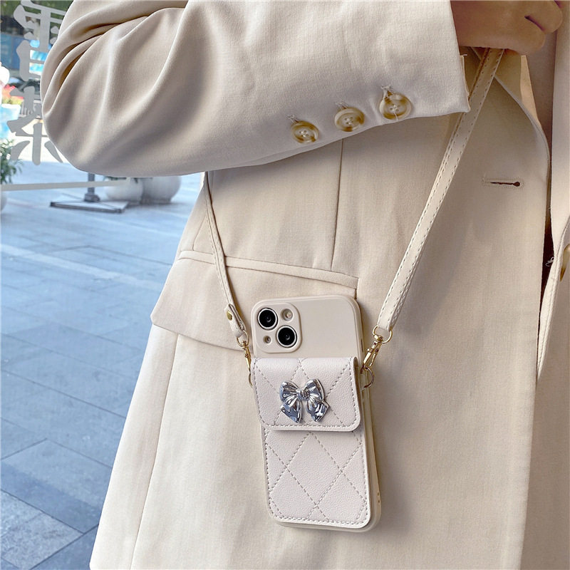 进口小香风蝴蝶结适用华为p40/p50pro手机壳女款p30pro零钱卡包mate40