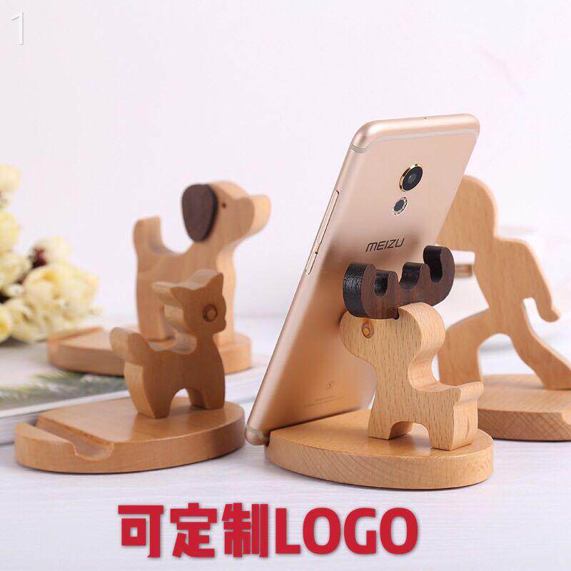 尚木小鹿木质手机支架夹持式办公桌面摆件可定制LOGO创意礼物