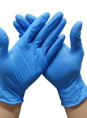 伏兴一次性丁腈手套无粉高弹橡胶手套检查防护手套蓝色100只装S号