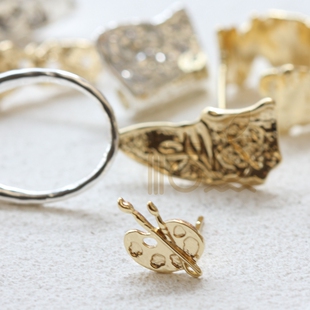 DIY饰品铜配件镀厚金镀925银针熔岩不规则心型异形耳钉(4728C)