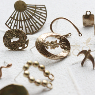 DIY饰品铸造铜配件铜坯原色封釉925银针不规则异形耳钉 4860C