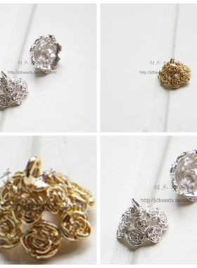 DIY配件铜质韩国饰品14*11mm玫瑰花珠托 花托带针可粘吊头(7400Z)