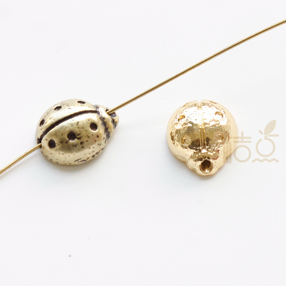 DIY饰品黄铜配件12x11mm镀厚银镀厚金古色封釉瓢虫花大姐(4891C)