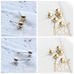 3877C DIY饰品配件铜 5mm带珠带吊耳钉银针耳饰.球耳饰镀银镀金