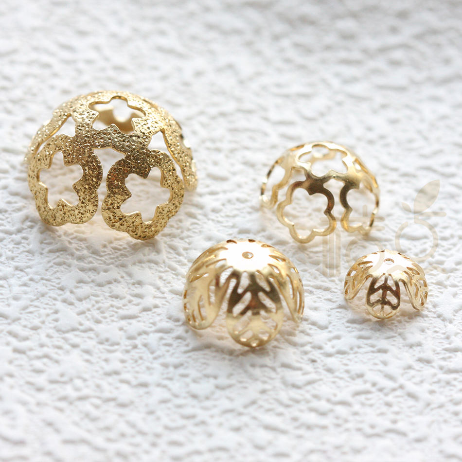 DIY饰品铜配件镀银镀金黄铜原色镂空花瓣花托珠托(4872C)
