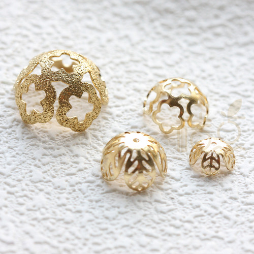 DIY饰品铜配件镀银镀金黄铜原色镂空花瓣花托珠托(4872C)