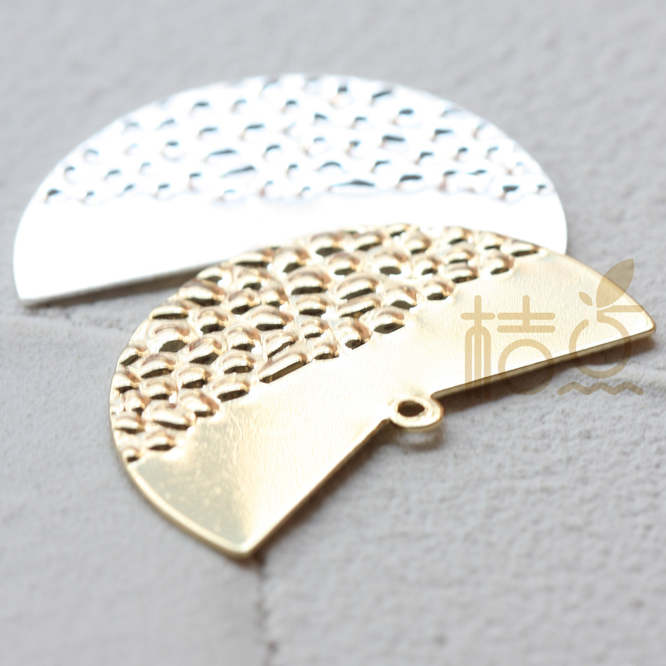 diy饰品铜配件38*23mm镀厚金银凹凸半圆几何图形欧美流行(4268c)