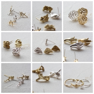 DIY饰品铜配件镀厚金镀925银针熔岩不规则心型异形耳钉(4759C-1)