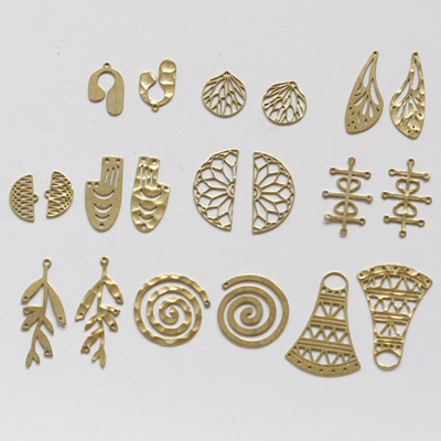 DIY饰品黄铜配件压纹半圆树叶镀金银自然挂件(4886C)