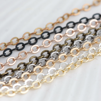 韩国金镀银无光多色.扁o链铜链