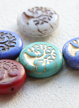 DIY饰品配件串珠散珠捷克进口玻璃珠古色古珠圆片生命树(CZE-11)