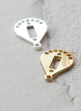 DIY饰品黄铜配件 10*15mm镀厚金银 水滴 多孔挂件耳环耳饰(4386C)