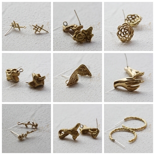 DIY饰品铜坯原色和封釉925银针熔岩不规则心型异形耳钉(4759C-2)