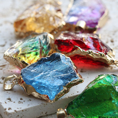 DIY饰品配件半宝石包边吊坠挂件异形月牙椭圆六边形平底(G457)