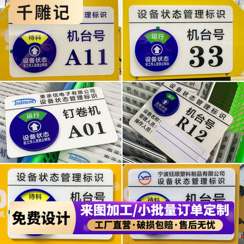 定制亚克力CNC仪器号码机器床运行管理卡机台编号设备状态标识牌 - 封面