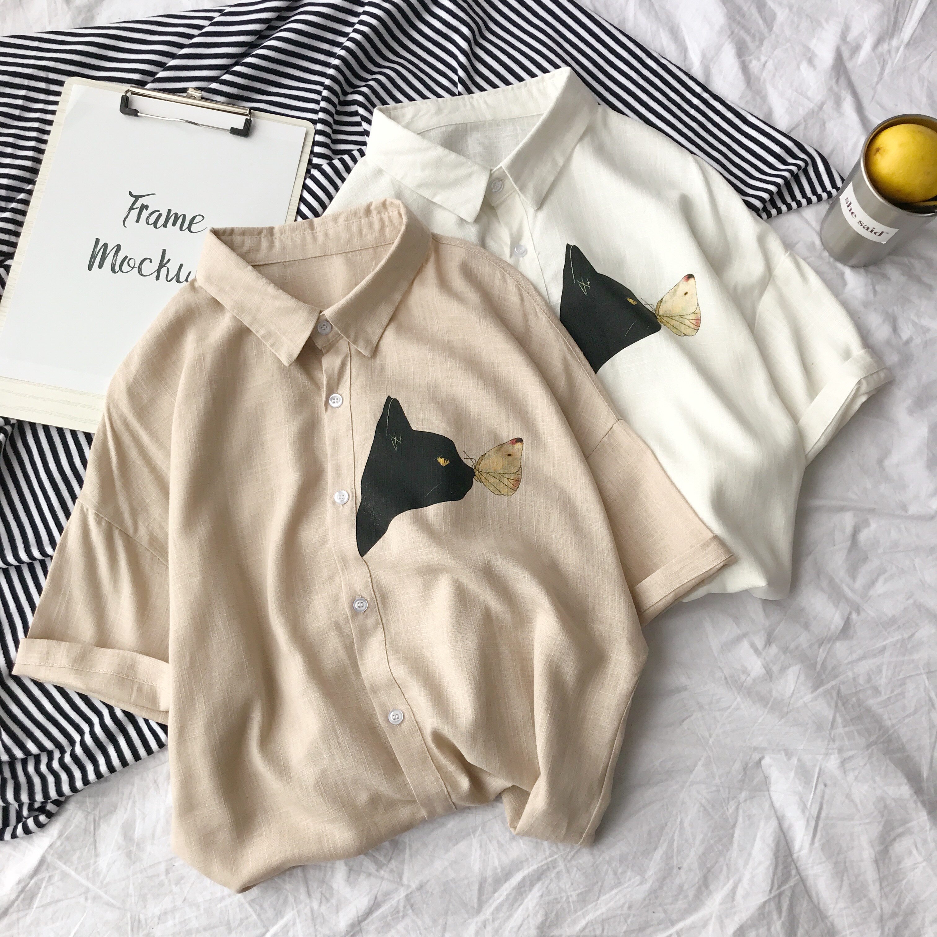 2019夏季新款短袖衬衫女宽松bf学生卡通印花港风韩版复古棉麻衬衣在类目 女装/女士精品, 衬衫中 - 来自Buy2taobao.com提供专业的淘宝代购服务