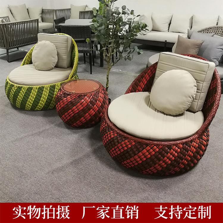 户外花园露台庭院手工藤编桌椅北欧客厅沙发茶几组合简约休闲家具