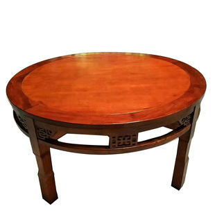 商用实木大圆桌餐馆用木头桌原木雕花圆形桌中餐桌宴会厅用大桌子