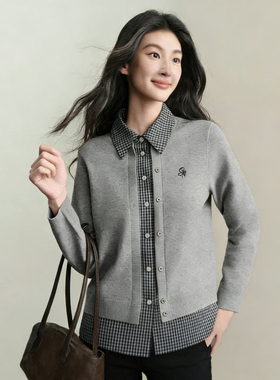 【商场同款】诗凡黎格纹假两件毛衣26春新款学院风毛衣3H1130021