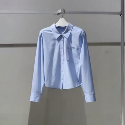 MM麦檬商场同款2026春新款时尚百搭单排扣蓝色衬衫上衣1H3120161
