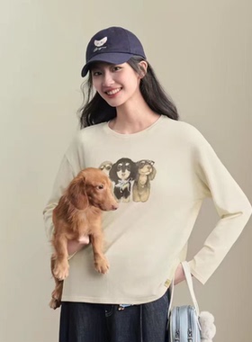 【商场同款】MM麦檬萌宠狗狗T恤26春新款圆领长袖上衣女3H2100161