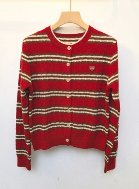 MM麦家商场同款2025冬季新款百搭圆领条纹针织羊毛衫3GC131401