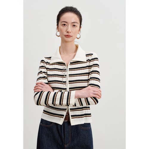 【商场同款】伊芙丽2026春季云舒白真丝混纺条纹毛衫1H2631041S