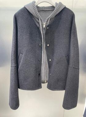 MM麦檬25秋冬新款连帽针织背心短款羊毛大衣两件套女4GB272161X