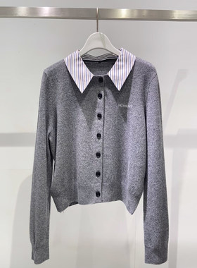 MM麦檬2026春季新款中灰色百搭假两件翻领针织开衫上衣4H2131041
