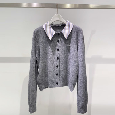 MM麦檬2026春季新款中灰色百搭假两件翻领针织开衫上衣4H2131041