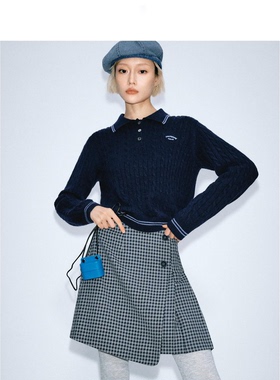 小麦家2025秋冬复古学院风polo领毛衣针织衫打底毛衣4FA136021