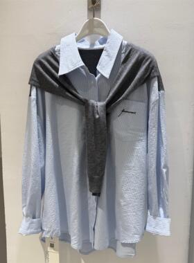 麦檬2026春季新款浅蓝色韩版休闲披肩衬衫女上衣4H2220541X