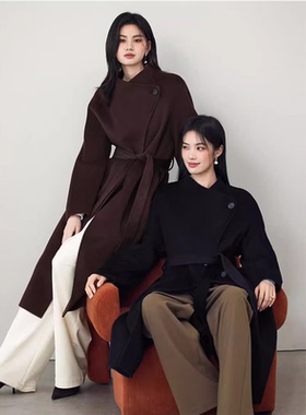 蒋欣代言伊芙丽2025秋冬新款90支羊毛羊毛收腰立领大衣女毛呢外套