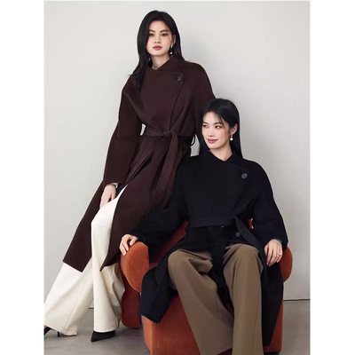 蒋欣代言伊芙丽2025秋冬新款90支羊毛羊毛收腰立领大衣女毛呢外套