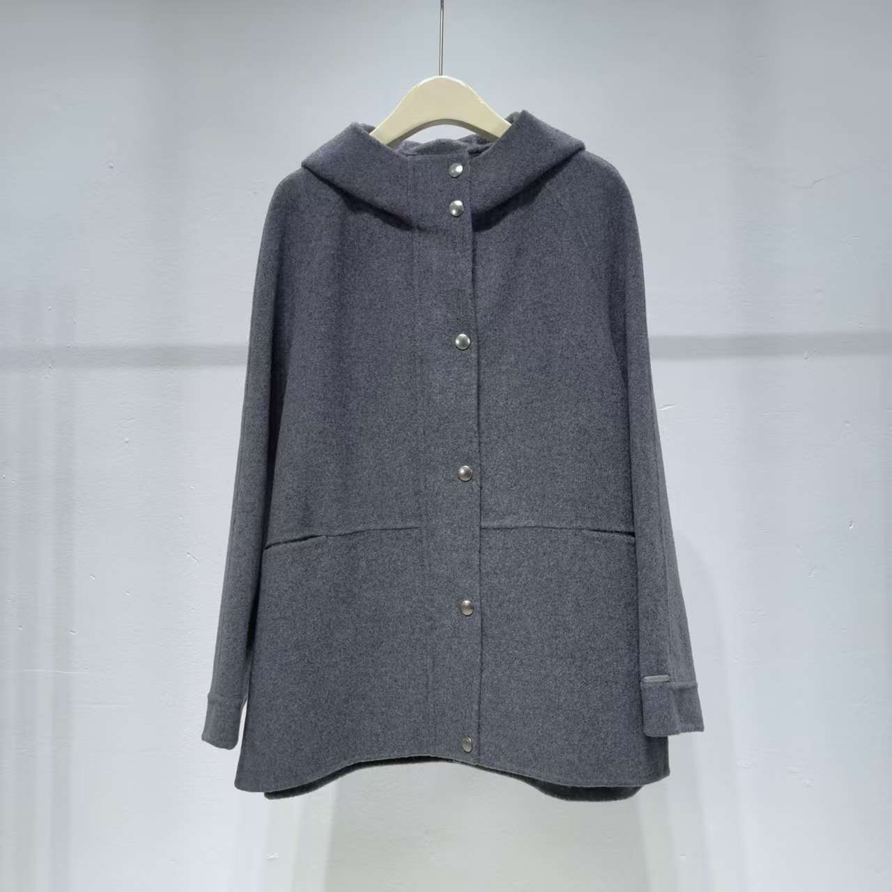 商场同款伊折扣2025冬季新款云烟灰连帽双面呢大衣外套1GA270021