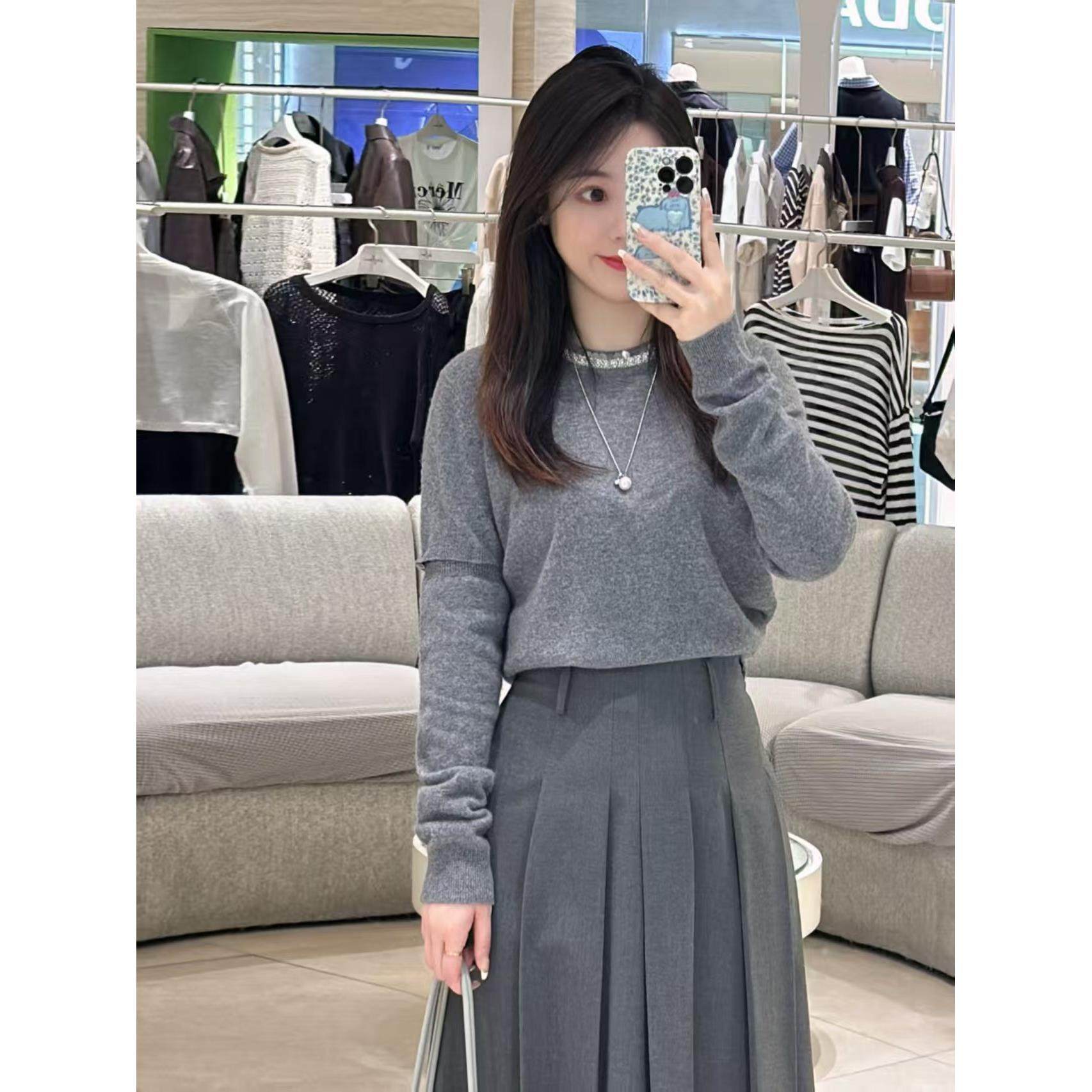 【商场同款】伊芙丽2025秋冬新款云烟灰羊毛衫打底毛衣1GA137811