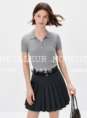 【爆款升级3.0】MM麦家经典miu风轻盈polo藏青针织短袖上衣26春新