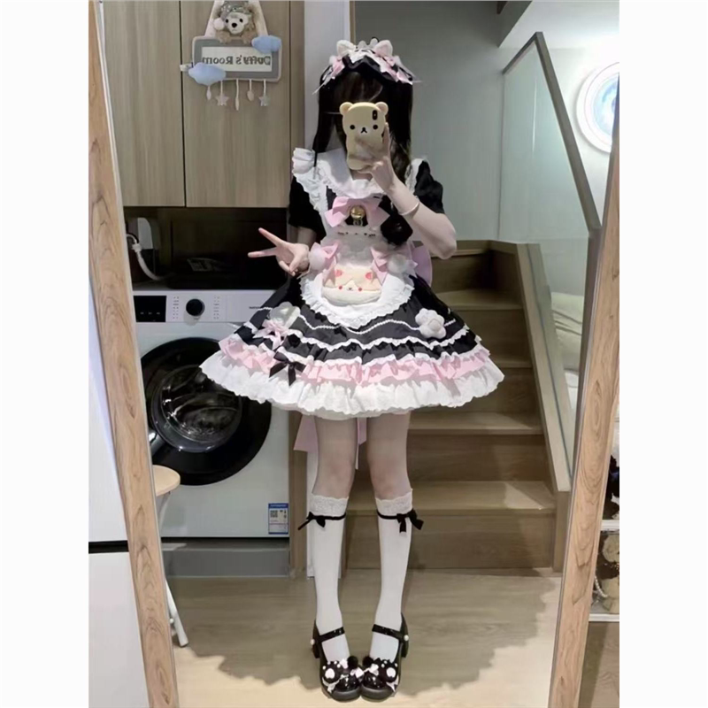 黑色洛丽塔蕾丝蝴蝶结连衣裙