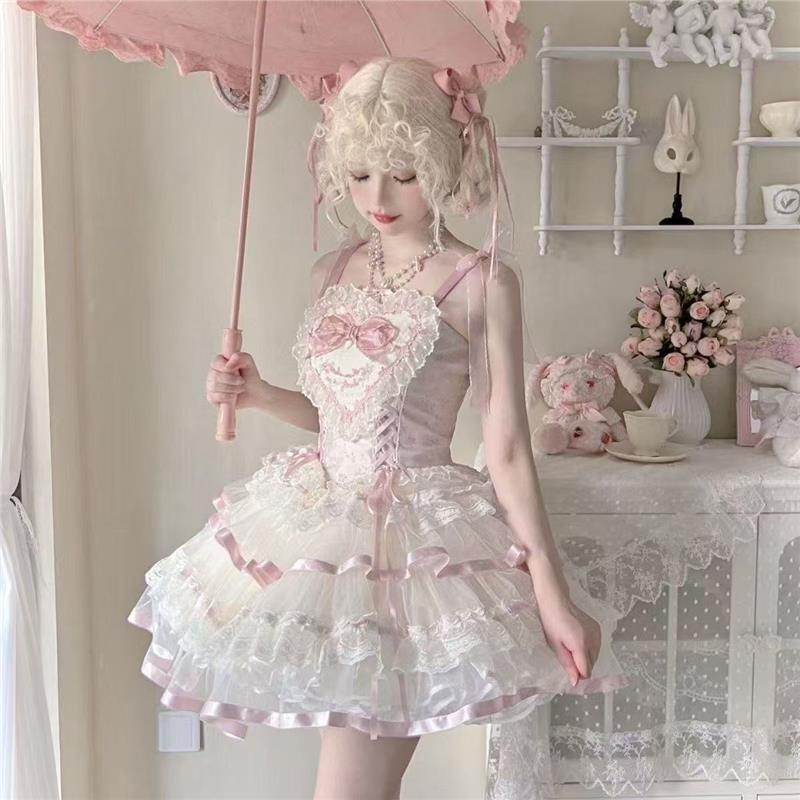 丝缎芭蕾狗短洛丽塔 LOLITA吊带连衣裙JSK芭蕾风生日甜美丝纯欲风