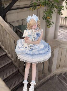 蓝色洛丽塔裙甜美可爱玻璃糖纸原创设计&古早感Lolita连衣裙全款
