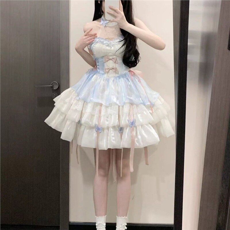 洛丽塔公主风挂脖蓬蓬连衣裙