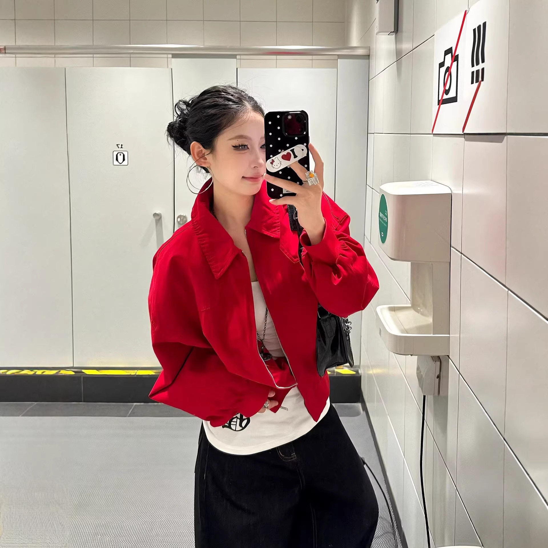 初春外套女2026新款翻领哈灵顿宽松休闲百搭男女款红色夹克上衣潮