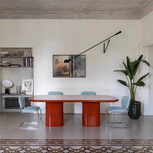 轻奢客厅书桌极简多巴胺长桌简约餐桌洽谈桌工作室会议桌