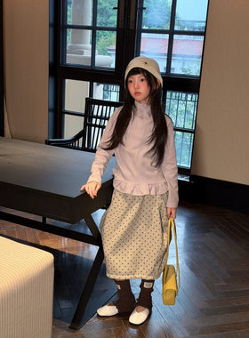 女童冬款半身裙2026新款波点裙子儿童韩系慵懒秋冬百搭波点花苞裙