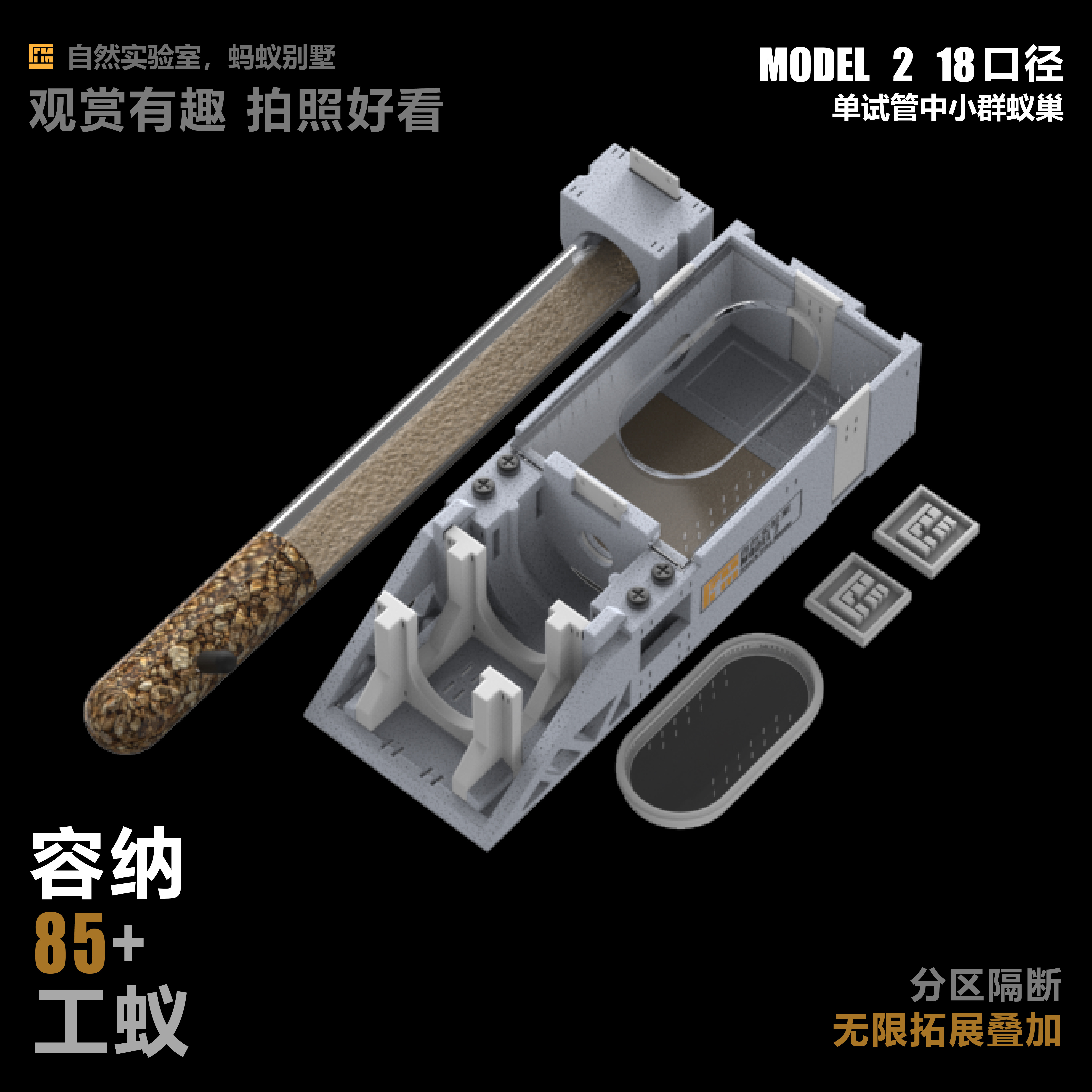 Model2 18口径具支试管巢中小群蚁巢可叠加观赏蚁巢蚂蚁饲养箱图片