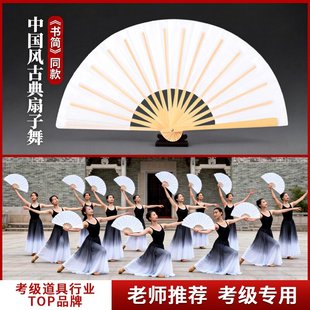 书简舞舞蹈同款双面纯白绸布书生扇子古典舞舞台表演专用折扇道具
