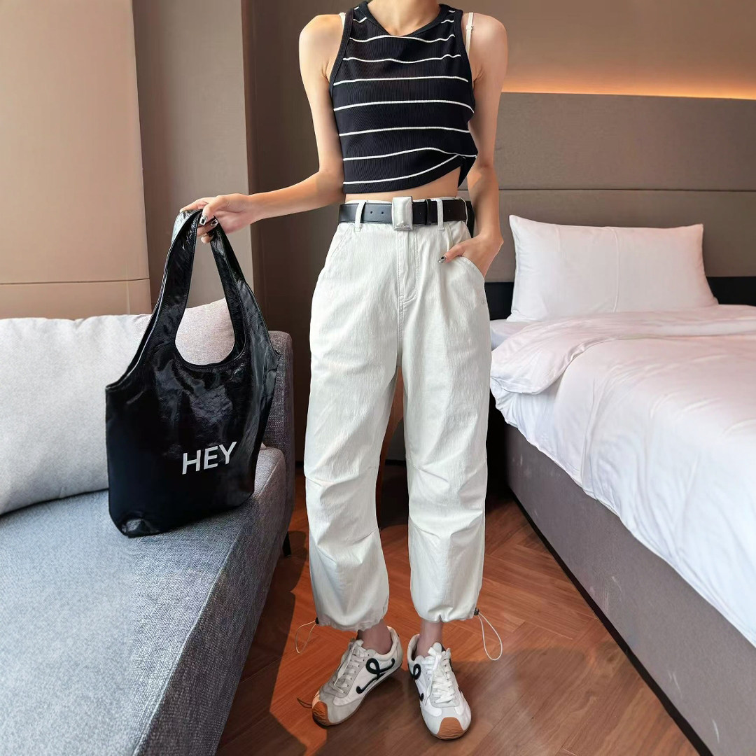 2026夏季薄款白色牛仔工装裤女