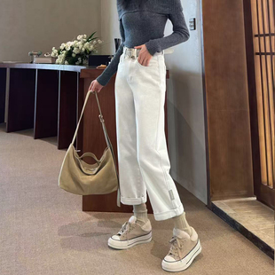 2026春季新款老钱灰色直筒牛仔裤女九分小个子高腰显瘦法棍烟管裤